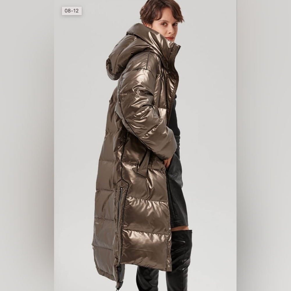 Metallic Dawn Longline  Puffer Jacket By LATTERIER Bronze Gold Unisex Sz M